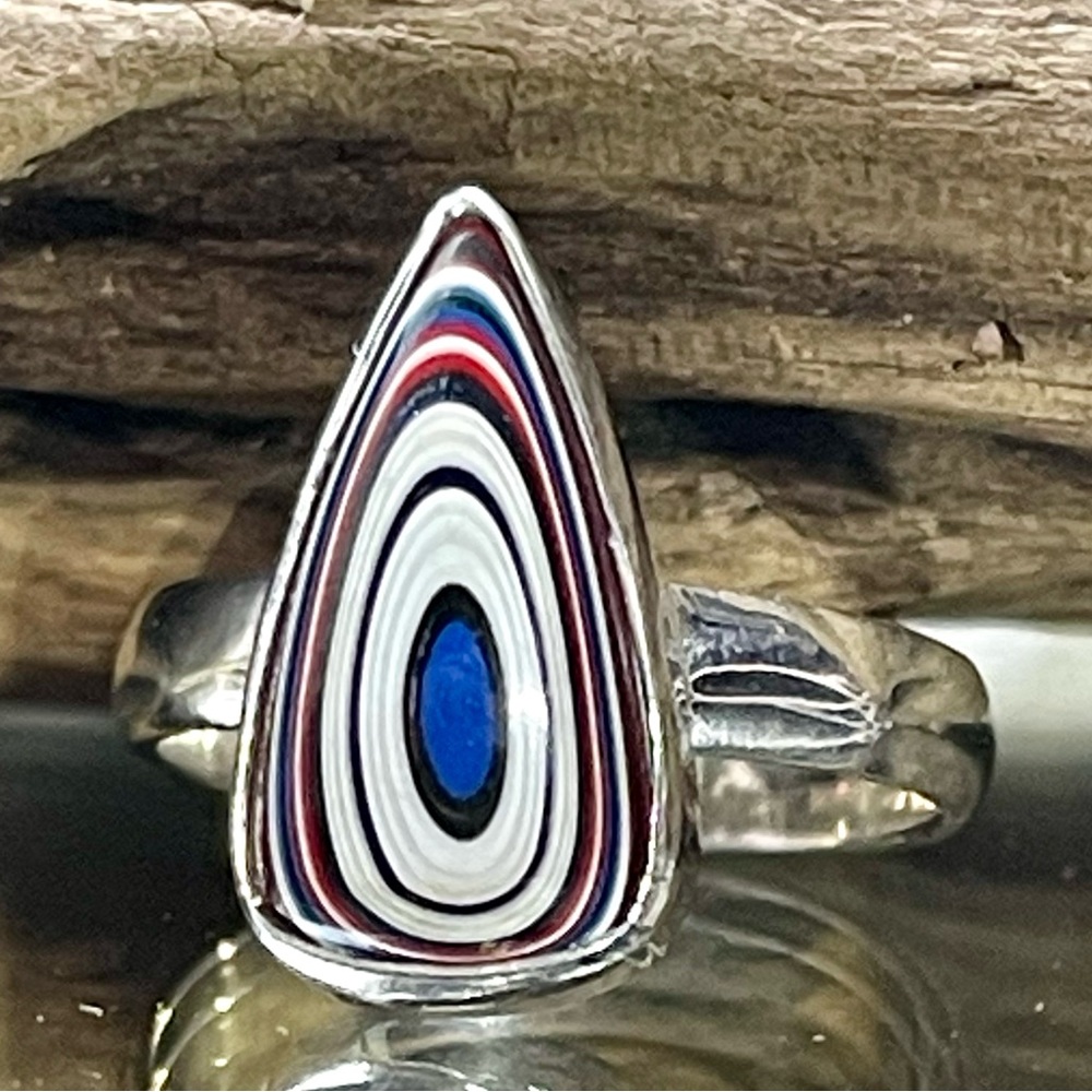 Genuine Fordite ‘Motor City’ Sterling Ring | sz 6.75-7